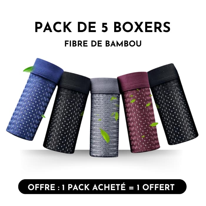 Pack de 5 Boxers en Fibre de Bambou - Achetez 5 et recevez-en 10