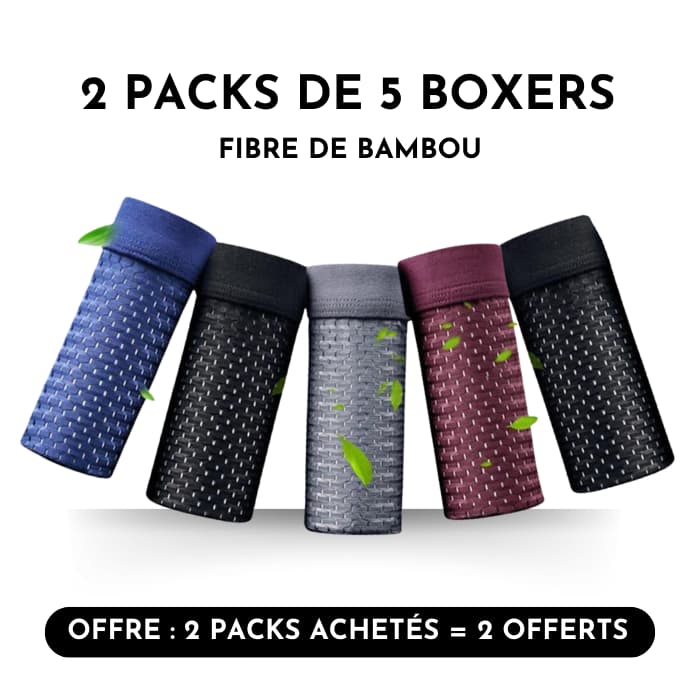 Pack de 5 Boxers en Fibre de Bambou - Achetez 5 et recevez-en 10