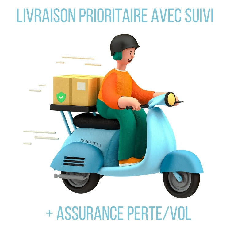 Envoi prioritaire avec suivi + assurance perte/vol